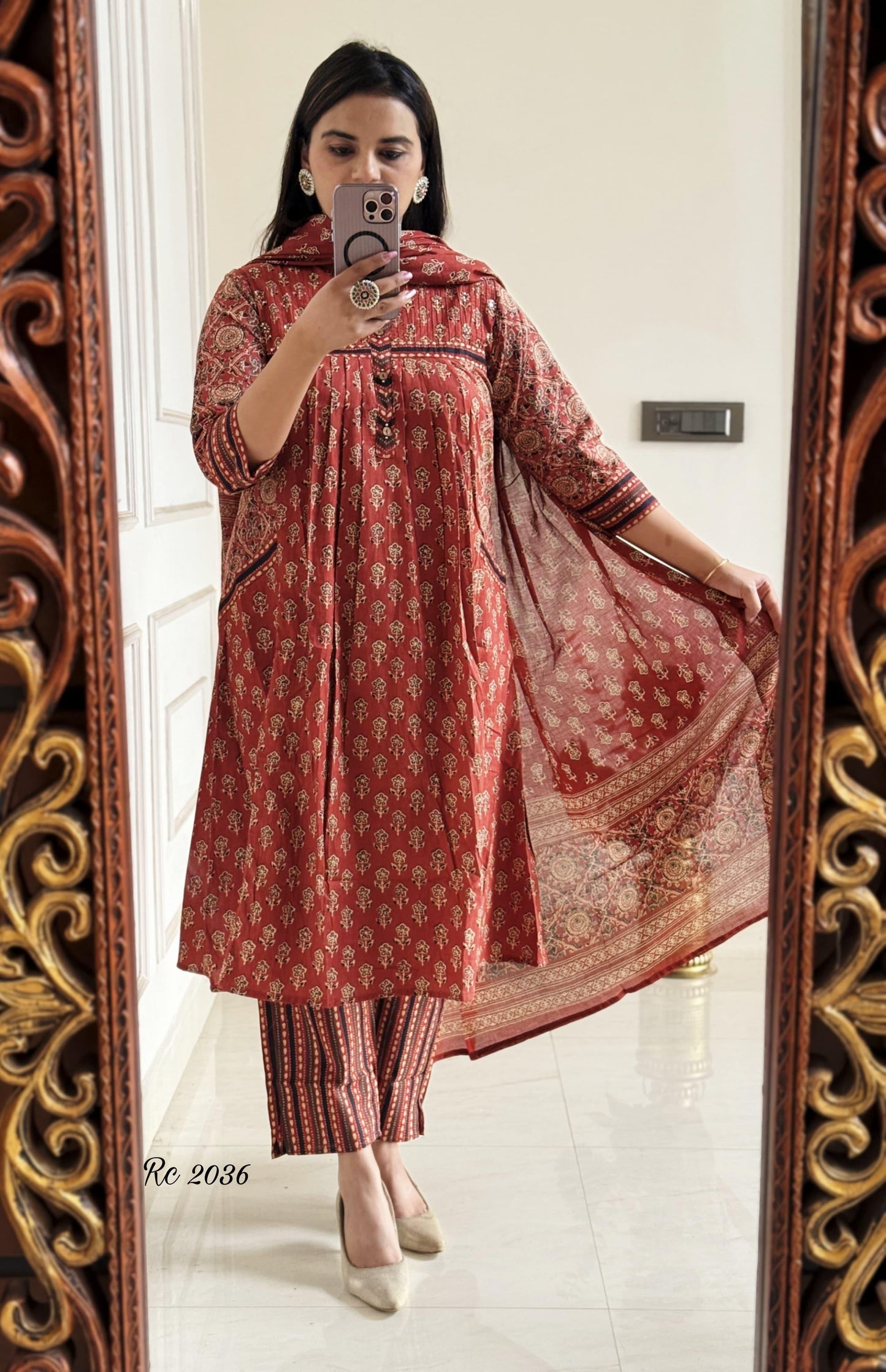 Pure Soft Cotton Summer Special Block Print work Kurti Pant Dupatta Set (Ready to Wear) - Premium from Ethenika.com - Just INR 2590! Shop now at Ethenika.com