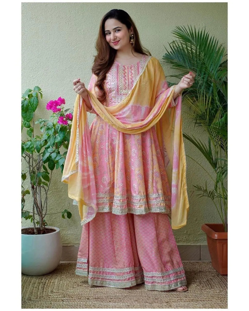 Beautiful Digital print with Embroidery lace work Anarkali Kurti with Sharara Dupatta Set ( Stitched) - Premium from Ethenika.com - Just INR 2590! Shop now at Ethenika.com