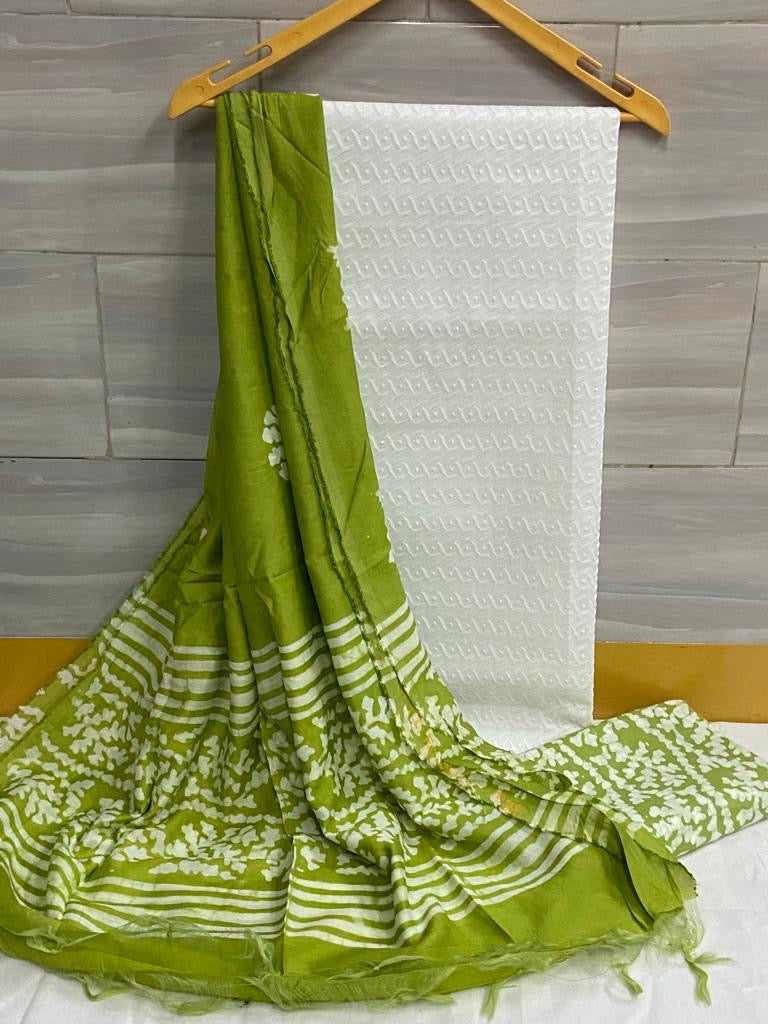 Chikankari Work Cotton Dress Material with Batik Print Salwar and dupatta (Unstitched) - Premium  from Ethenika.com  - Just INR 1690! Shop now at Ethenika.com