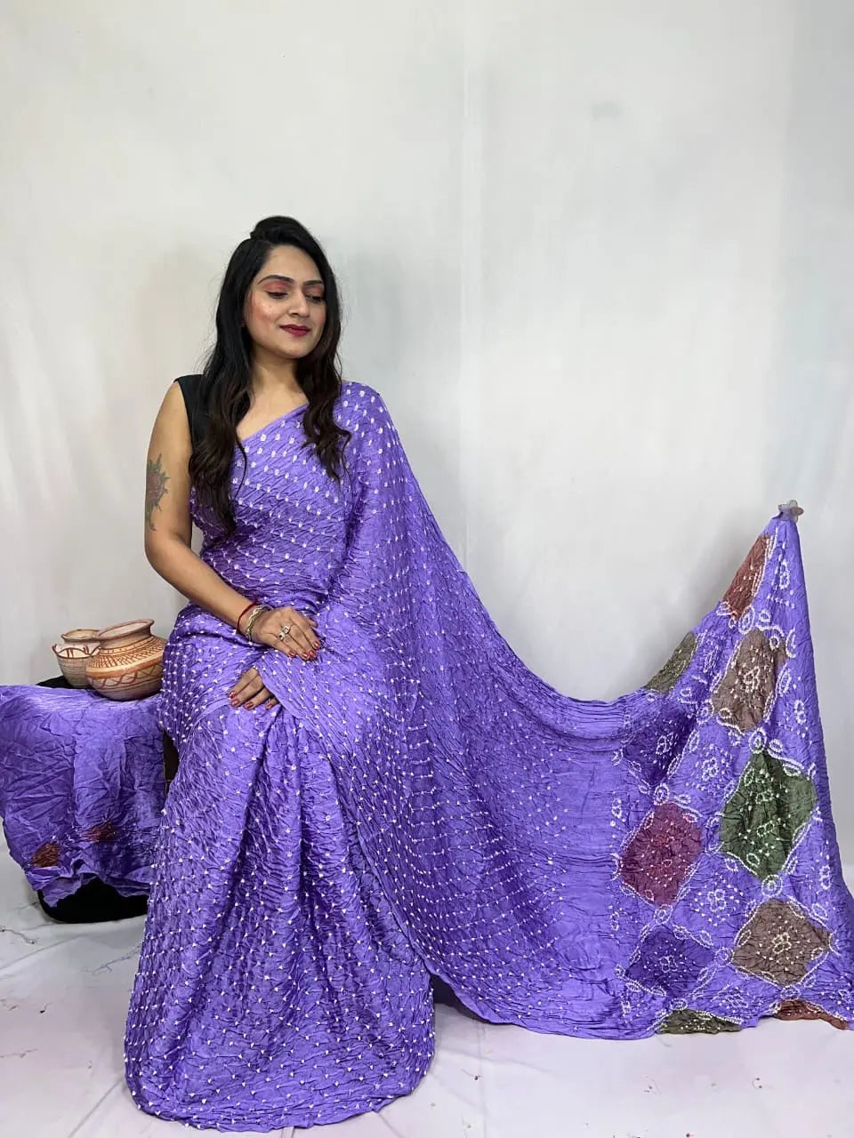 Pure Modal Silk Barik Bandhej Lagdi Pallu Bandhani Saree - Premium from Ethenika.com - Just INR 5990! Shop now at Ethenika.com