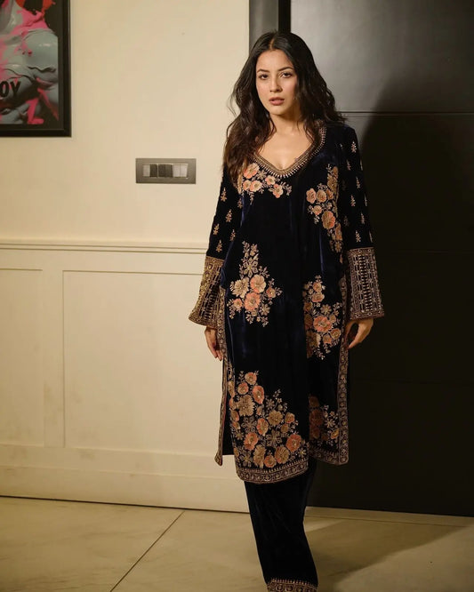 Viscose Thread Embroidery work Party wear Velvet suit - Premium  from Ethenika.com  - Just INR 2990! Shop now at Ethenika.com