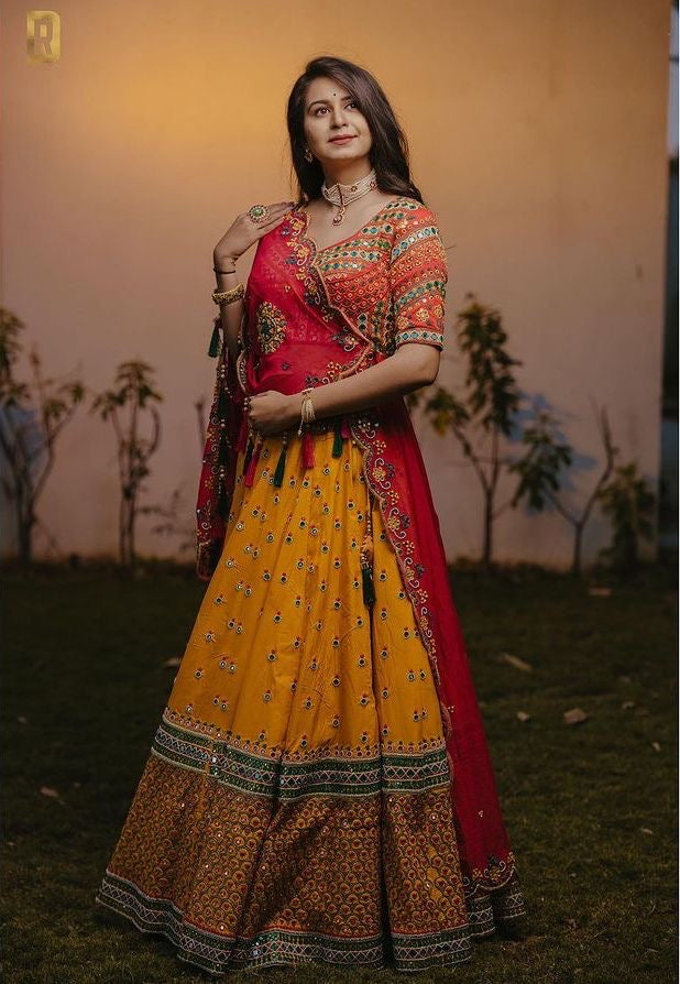 Heavy Butter Silk Digitql Print with Real Mirror work Navratri special Chaniya Choli - Premium from Ethenika.com - Just INR 2790! Shop now at Ethenika.com