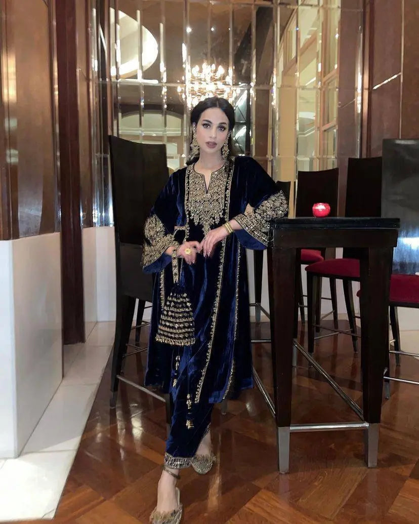 Thread Embroidery work Ready to Wear Velvet Suit - Premium  from Ethenika.com  - Just INR 3590! Shop now at Ethenika.com