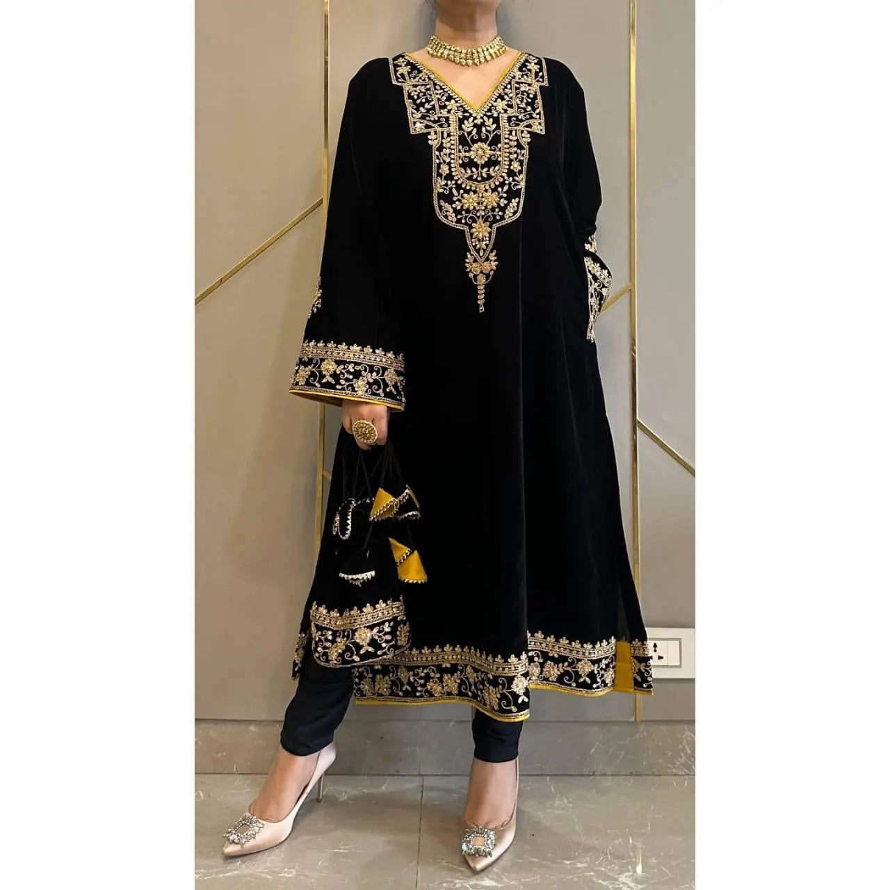 Ethenika Sequence Embroidery Work Velvet Kurti Pant Set - Premium from Ethenika.com - Just INR 2590! Shop now at Ethenika.com
