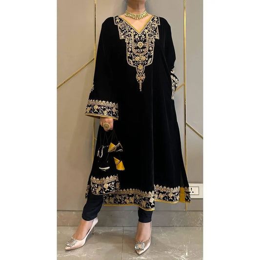 Ethenika Sequence Embroidery Work Velvet Kurti Pant Set - Premium  from Ethenika.com  - Just INR 2590! Shop now at Ethenika.com