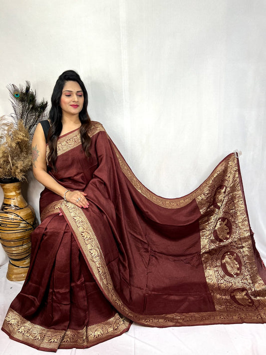 Dola Silk Golden Zari Border Saree - Premium  from Ethenika.com  - Just INR 5990! Shop now at Ethenika.com