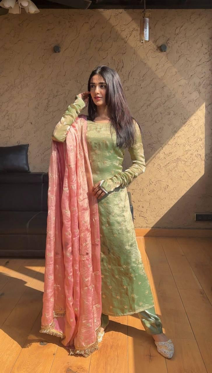 Jimmy Choo Fabric Sequence Embroidery Work Kurti Pant Dupatta Set ( Ready To Wear) - Premium from Ethenika.com - Just INR 3990! Shop now at Ethenika.com