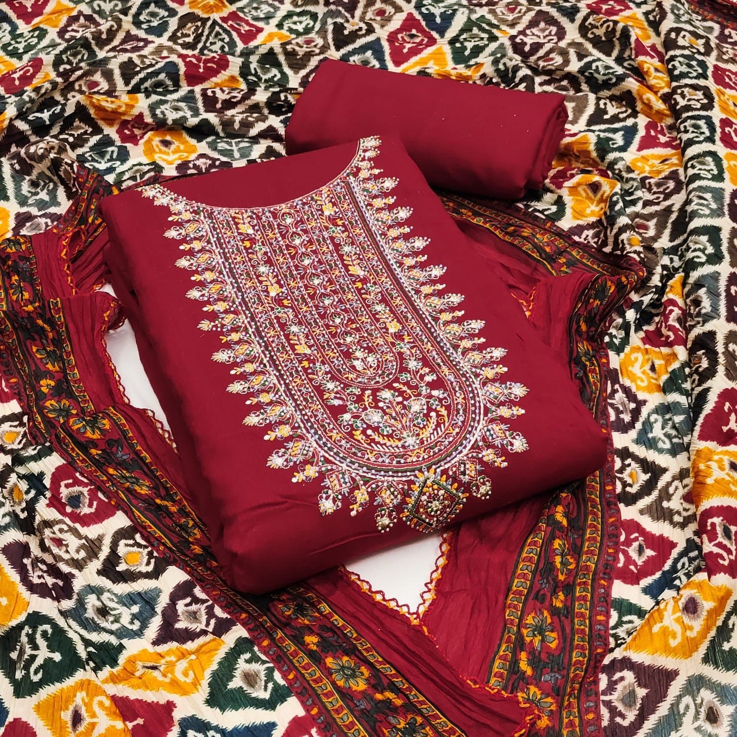 Rayon Cotton Neck work Dress Material (Unstitched) - Premium from Ethenika.com - Just INR 1590! Shop now at Ethenika.com