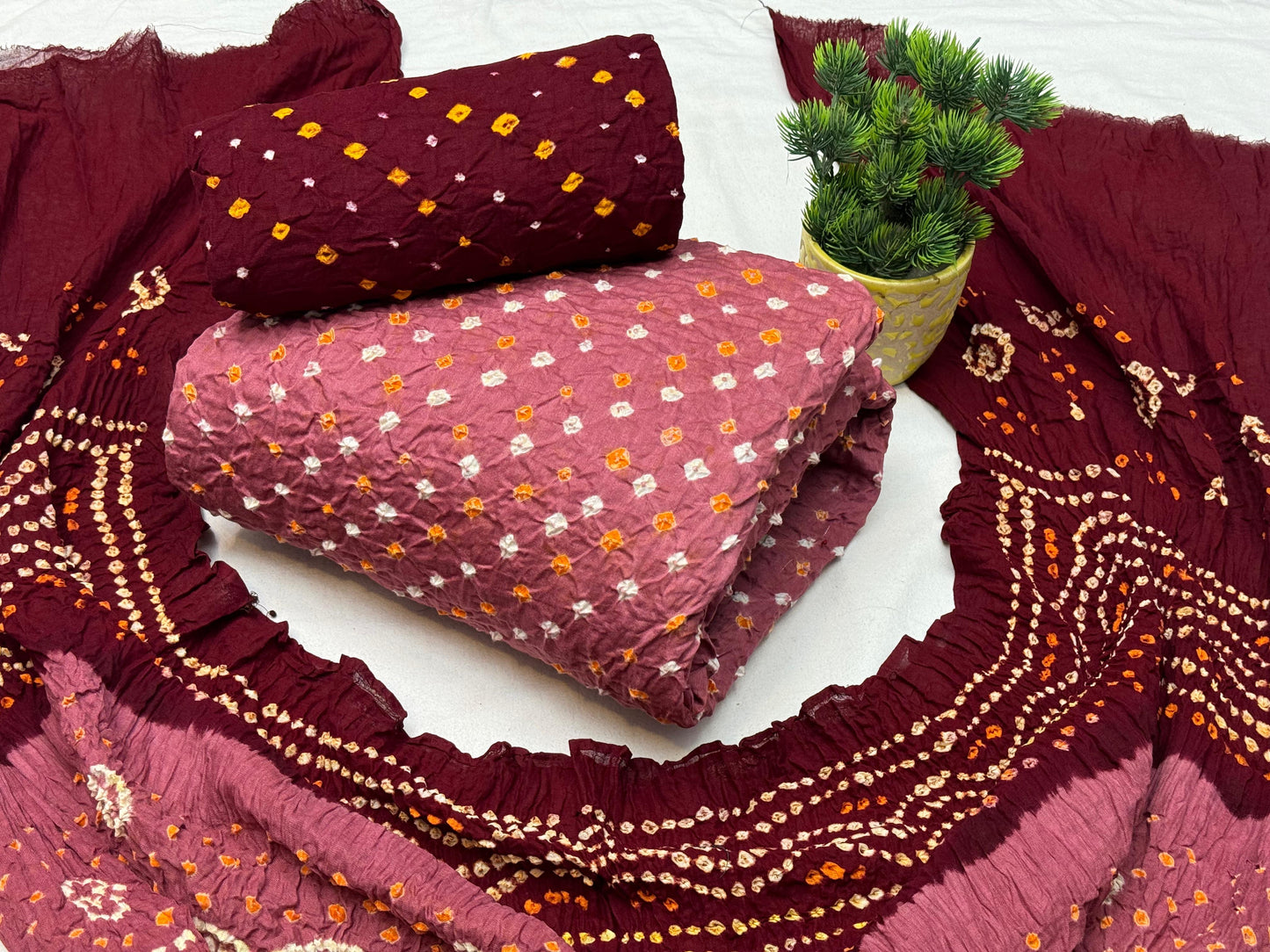 Cotton Satin Authentic Contrast Multicolor Kutch Bandhani Dress Material - Premium from Ethenika.com - Just INR 2290! Shop now at Ethenika.com