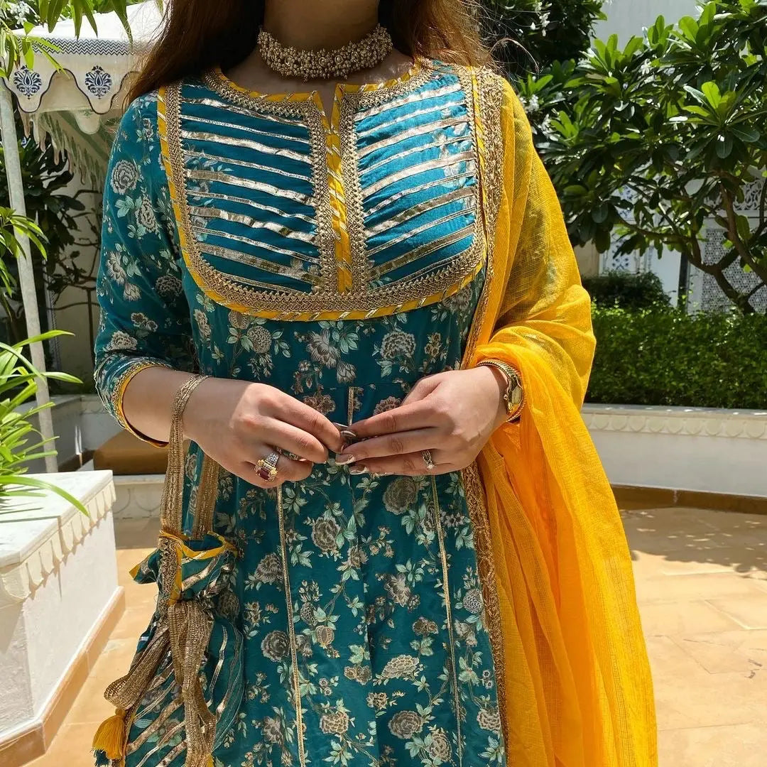 Gotta Work Flair Anarkali Kurti Pant Dupatta Set (Stitched) - Premium from Ethenika.com - Just INR 1850! Shop now at Ethenika.com