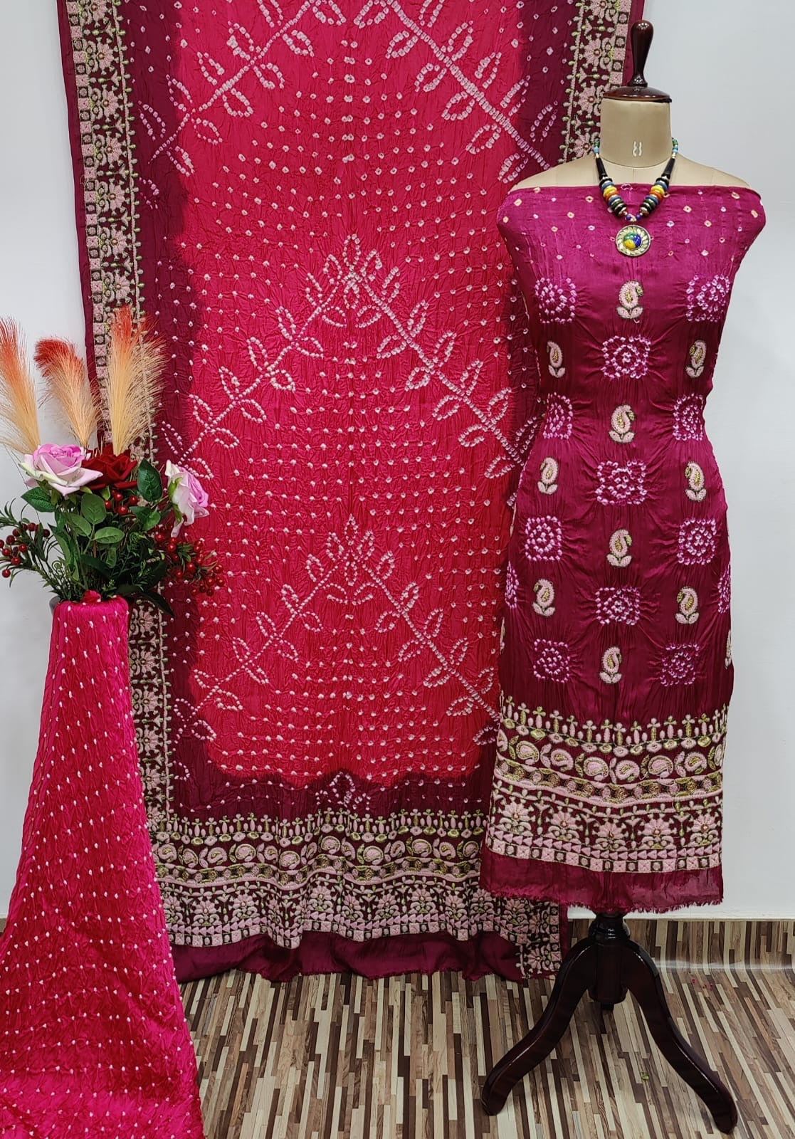 Ghazi Silk Lakhnavi Thread and Bandhani Work Bandhani Dress Material - Premium  from Ethenika.com - Just INR 5990! Shop now at Ethenika.com