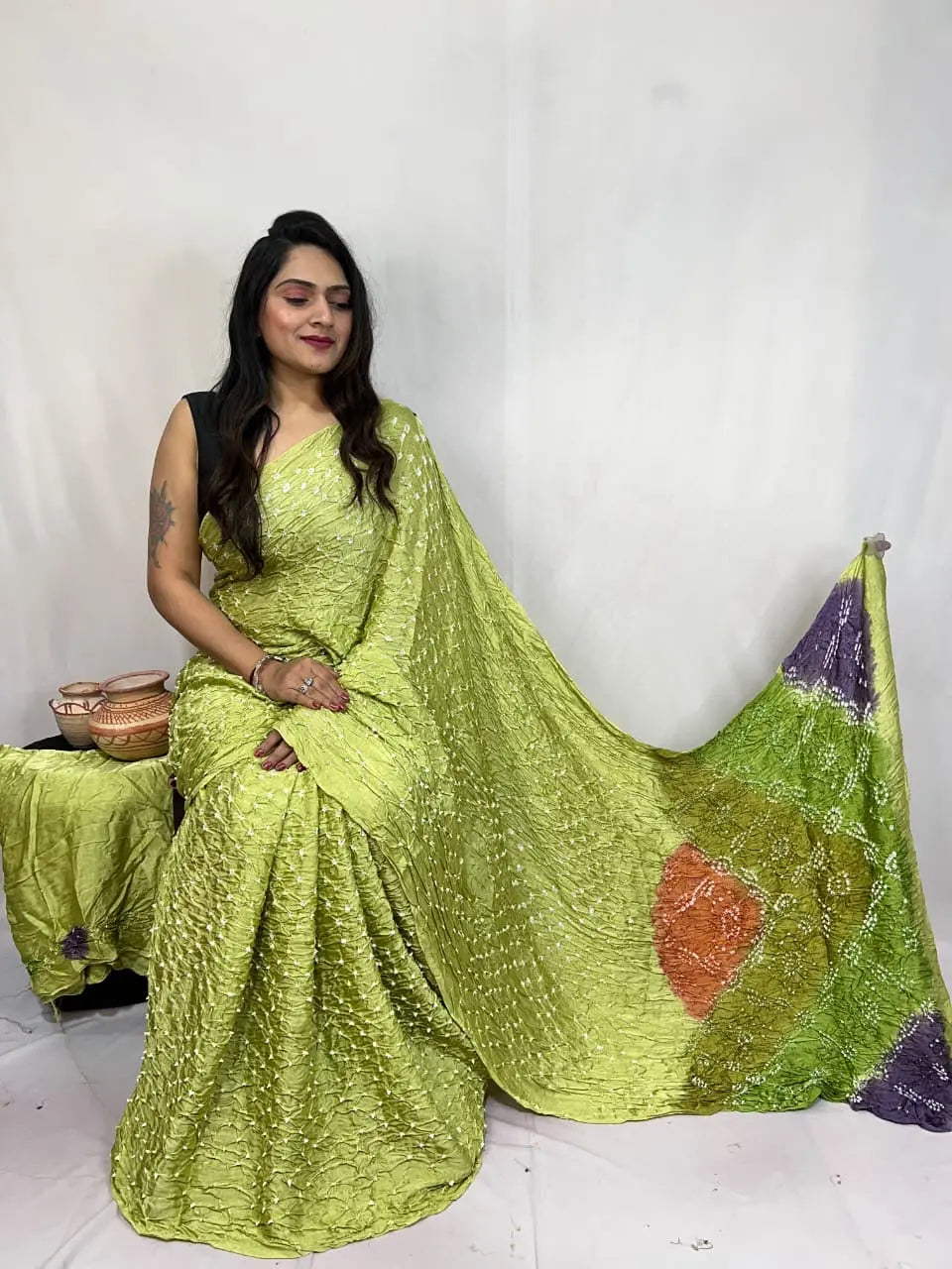 Pure Modal Silk Barik Bandhej Lagdi Pallu Bandhani Saree - Premium from Ethenika.com - Just INR 5990! Shop now at Ethenika.com