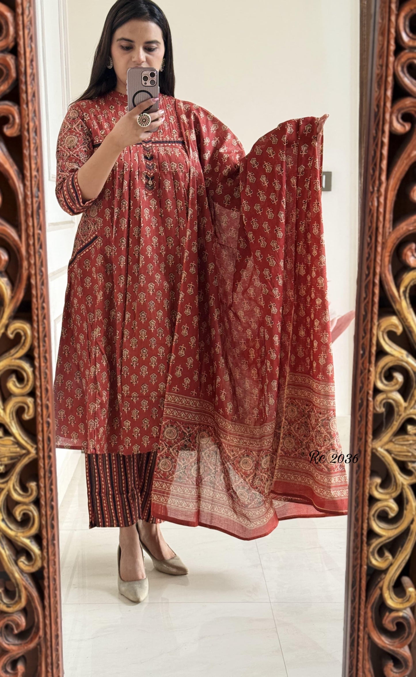 Pure Soft Cotton Summer Special Block Print work Kurti Pant Dupatta Set (Ready to Wear) - Premium from Ethenika.com - Just INR 2590! Shop now at Ethenika.com