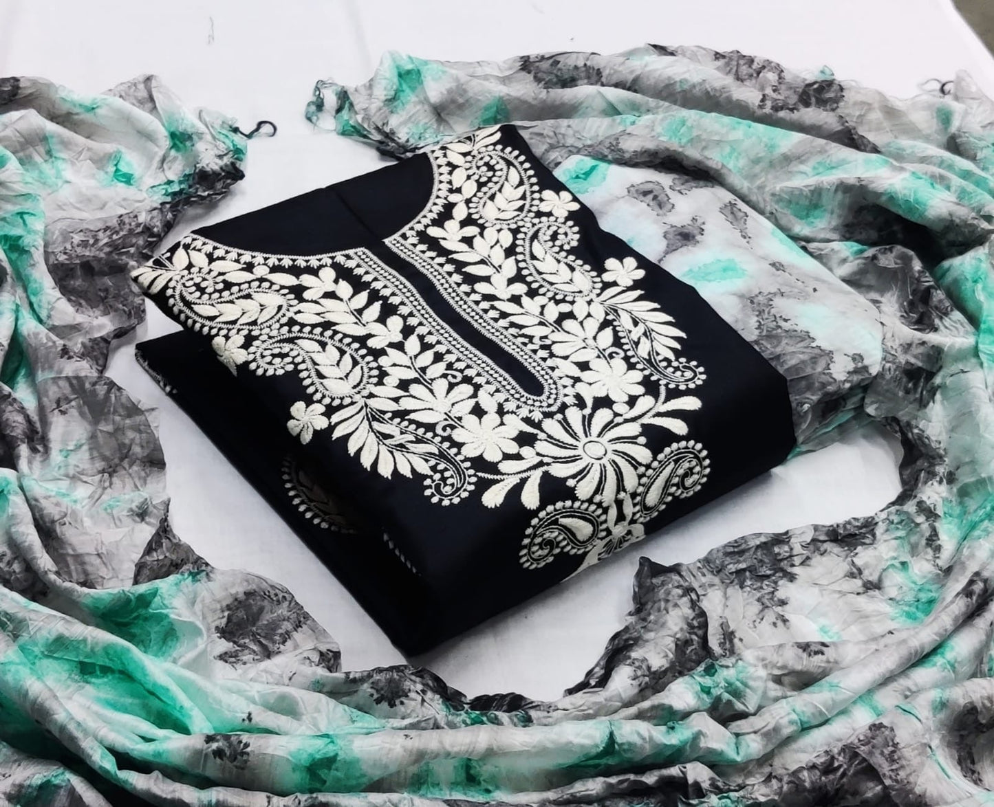Cotton Thread Lakhnavi work and Contrast Dress Material - Premium from Ethenika.com - Just INR 1490! Shop now at Ethenika.com