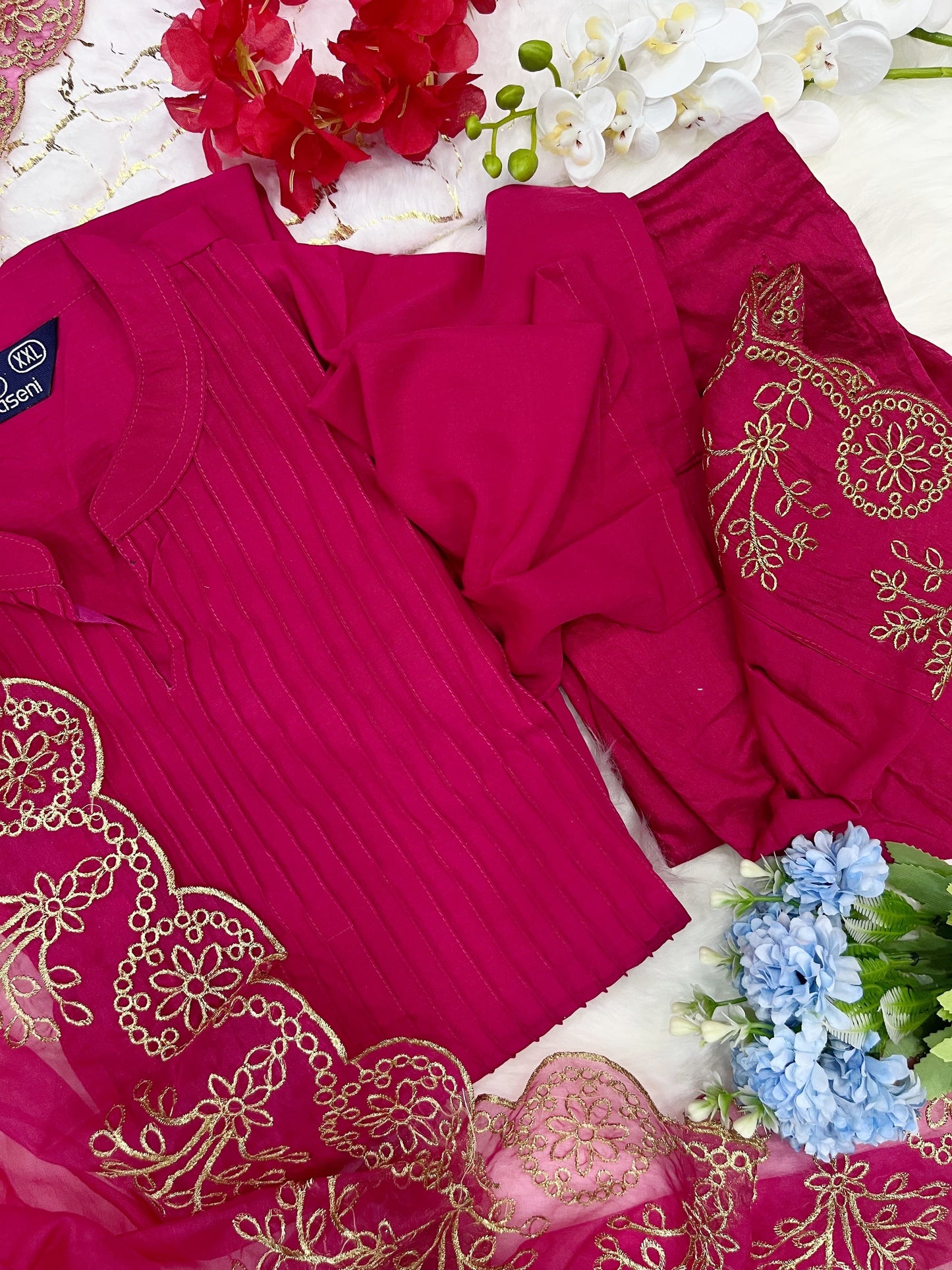 Ethenika Exclusive womens Kurti Pant with Organza Dupatta Set (Stitched) - Premium from Ethenika.com - Just INR 2290! Shop now at Ethenika.com