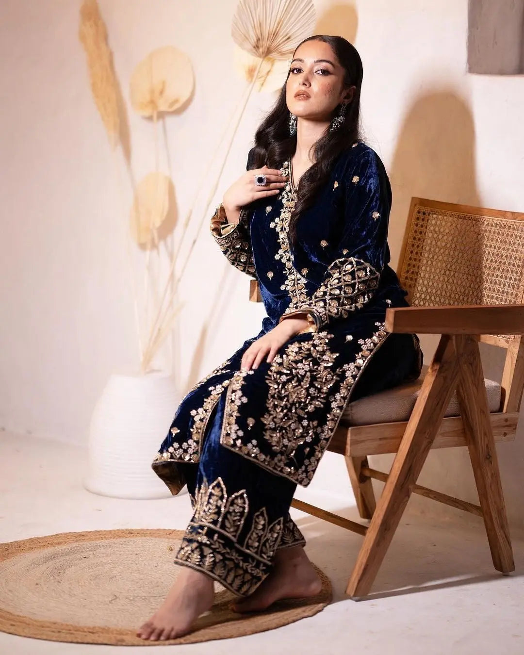 Embroidery work Velvet kurti palazo dupatta Set (Stitched) - Premium from Ethenika.com - Just INR 2590! Shop now at Ethenika.com