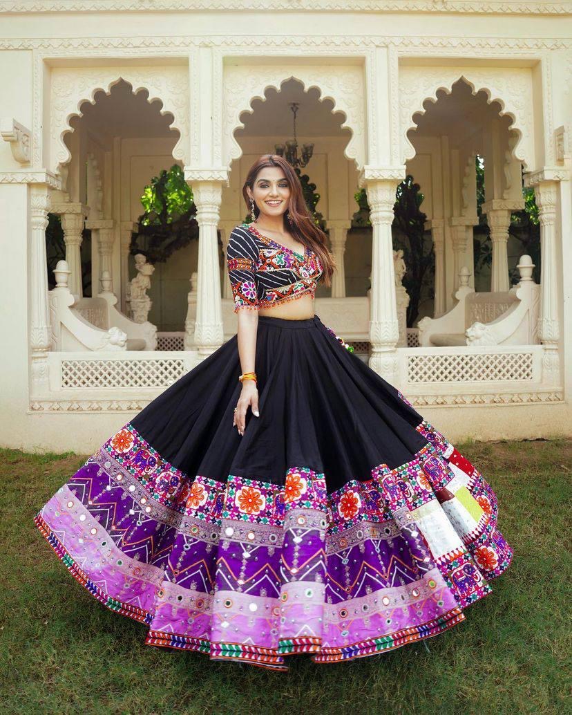 Muslin Cotton Digital Print with Mirror Work Navratri Garba Special Chaniya Choli