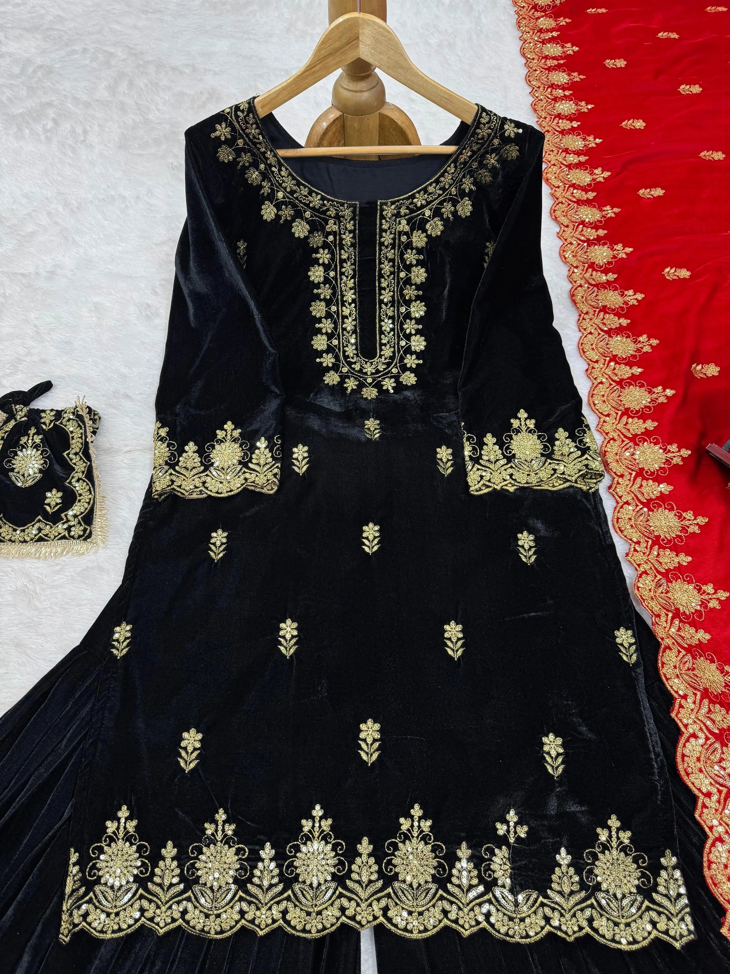Ethenika Fine Velvet Golden Thread Embroidery work Velvet Kurti Sharara - Premium from Ethenika.com - Just INR 4990! Shop now at Ethenika.com