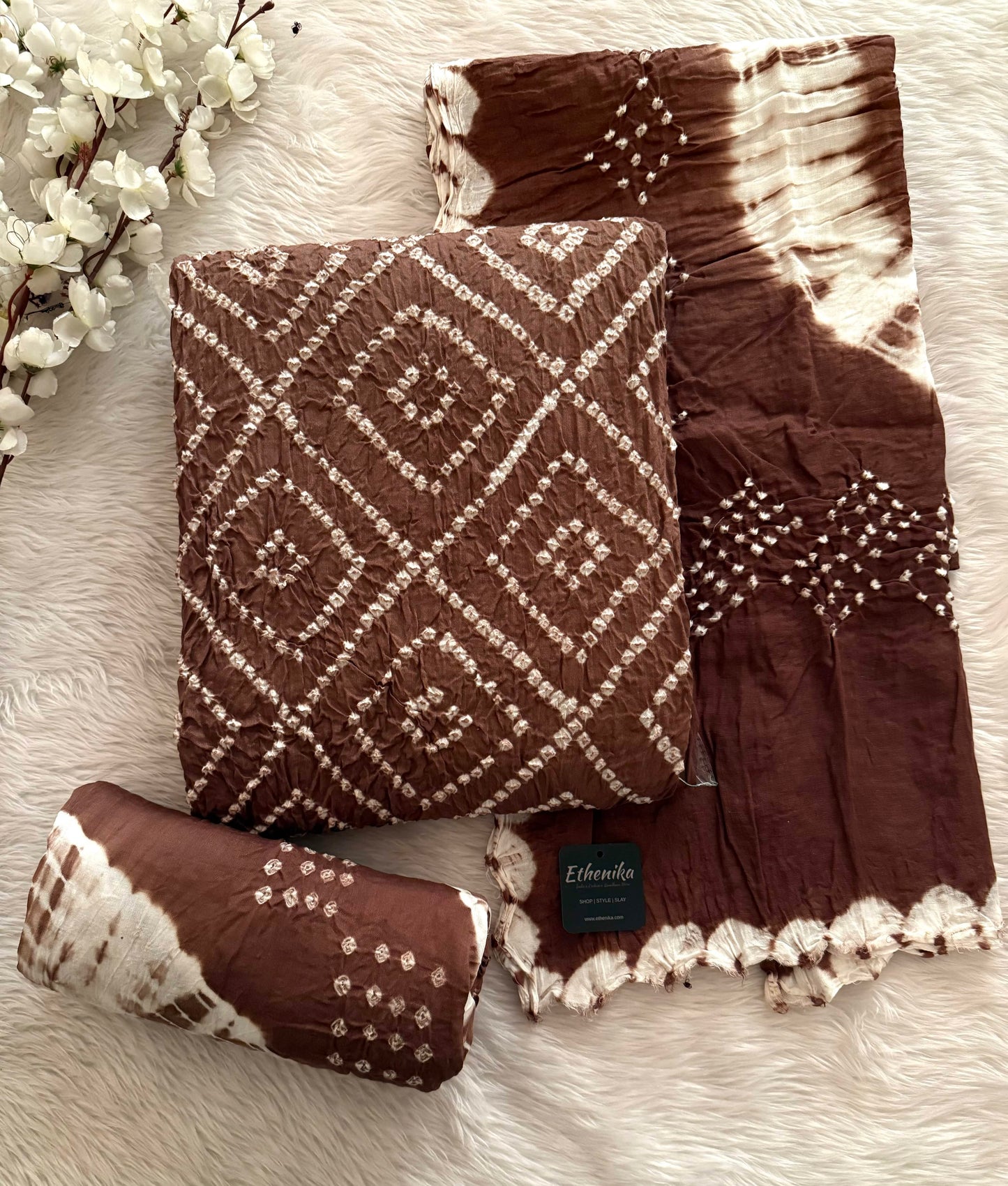 Cotton Satin Shibori Discharge Kutch Bandhani Dress Material