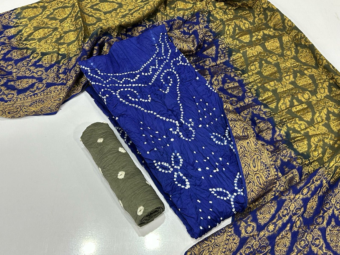 Cotton Satin Barik Bandhej work Authentic Jamnagar Bandhani Dress Material (Unstitched) - Premium from Ethenika.com - Just INR 2190! Shop now at Ethenika.com