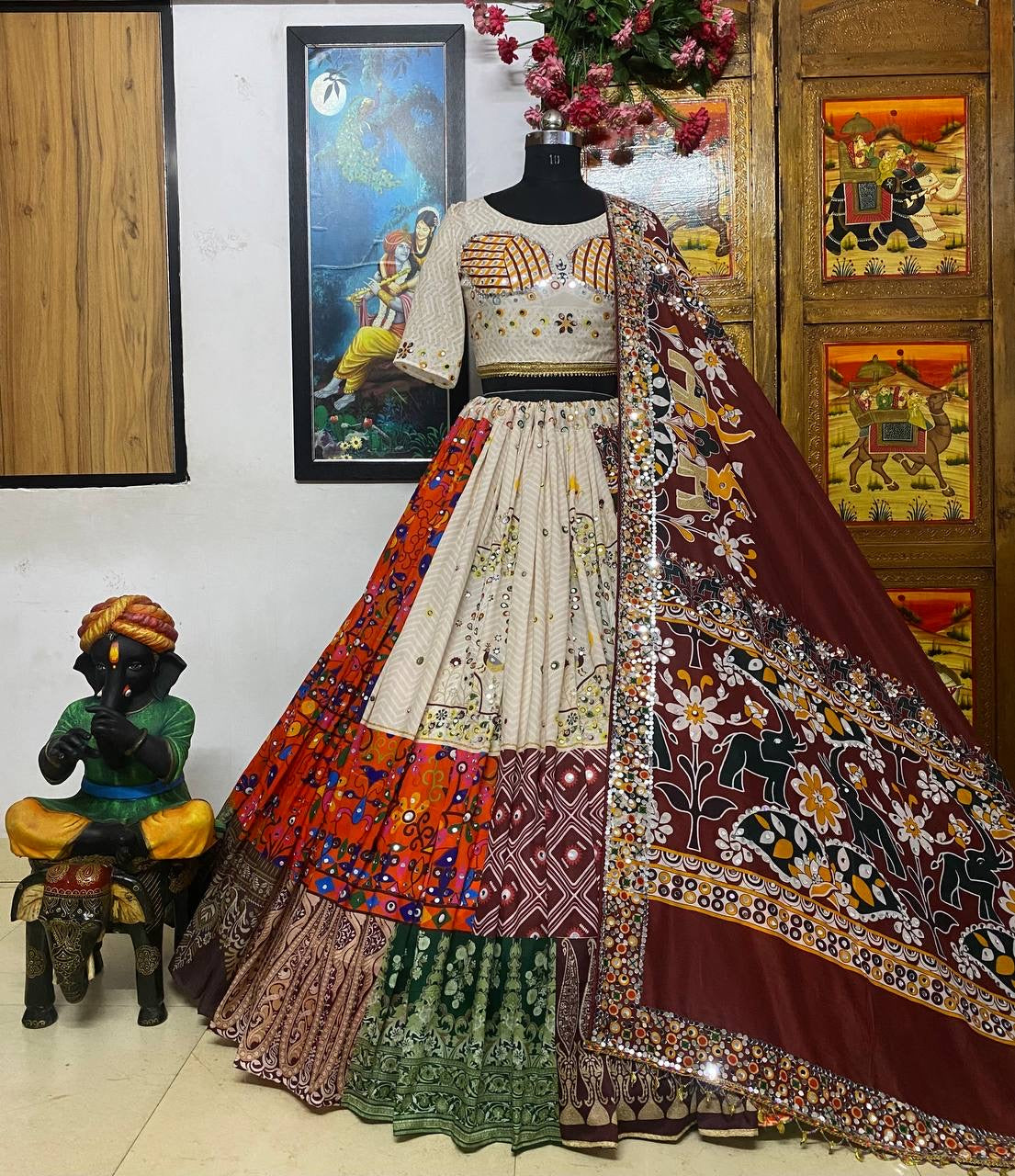 Muslin Mirror Work with digital print Navratri Special Chaniya Choli - Premium from Ethenika.com - Just INR 3090! Shop now at Ethenika.com