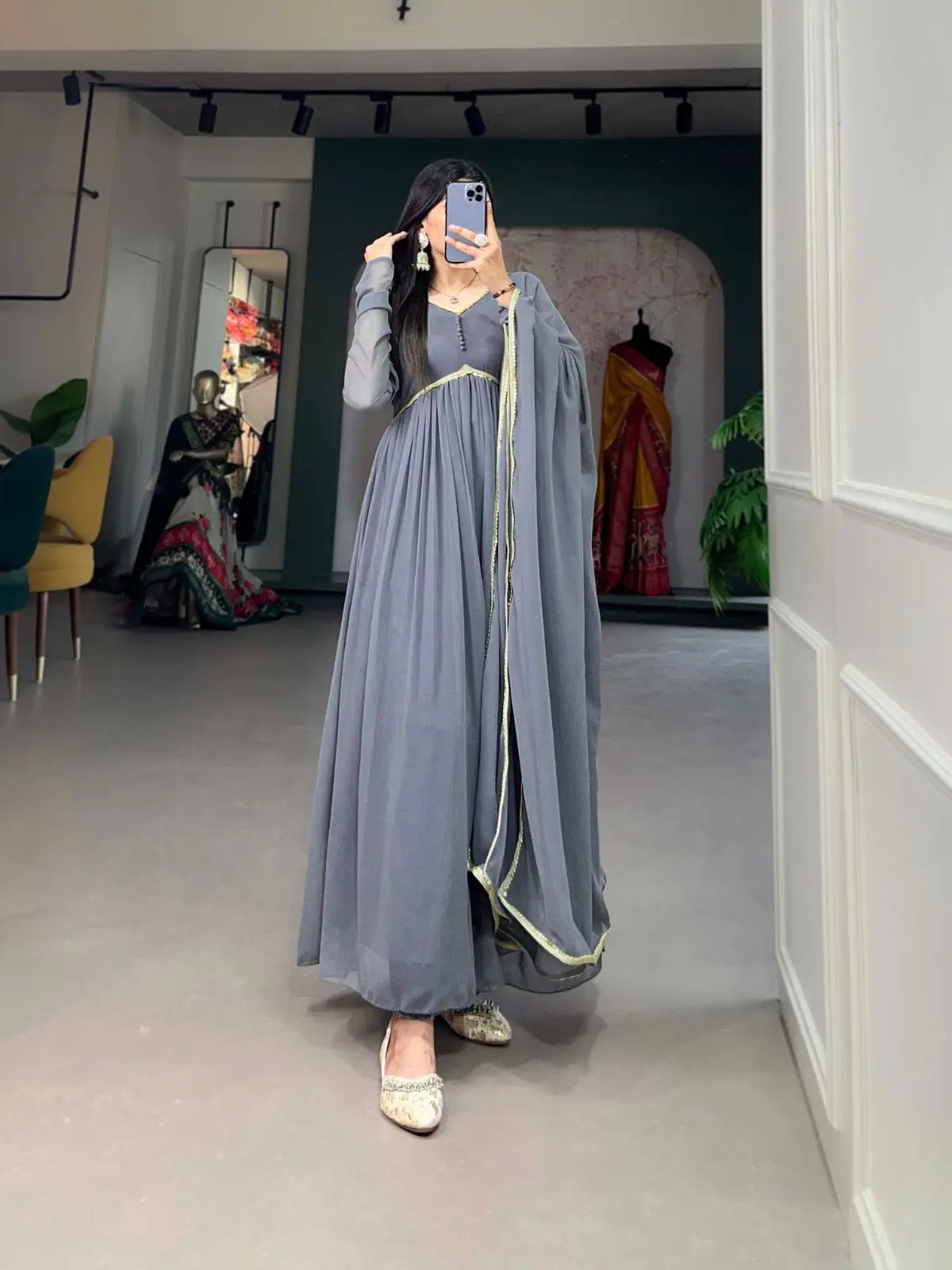Premium Faux Georgette Gown Dupatta Set - Premium  from Ethenika.com - Just INR 2190! Shop now at Ethenika.com