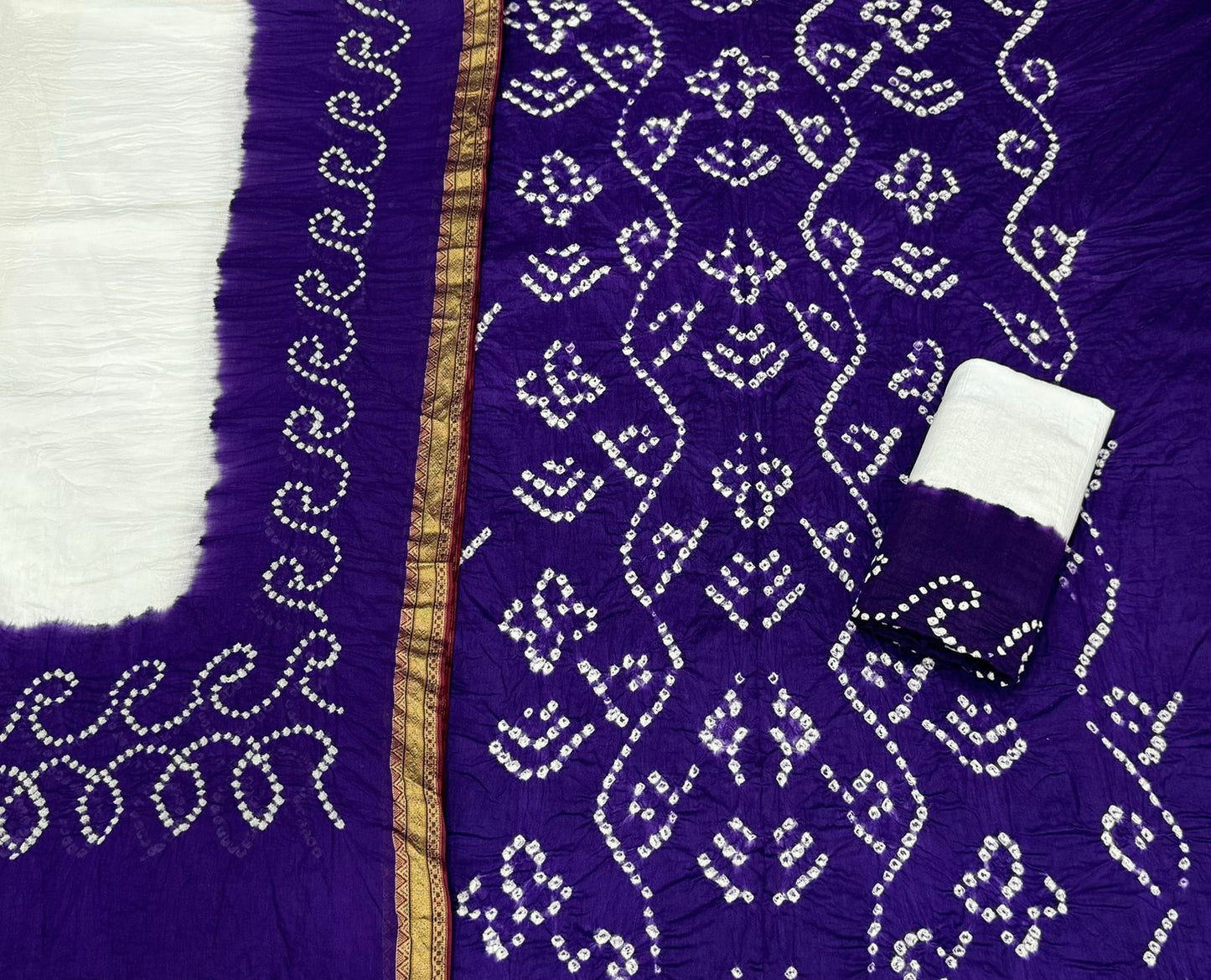 Soft Cotton Satin White Concept Barik Bandhej Work Kutch Bandhani Dress Material - Premium from Ethenika.com - Just INR 1890! Shop now at Ethenika.com