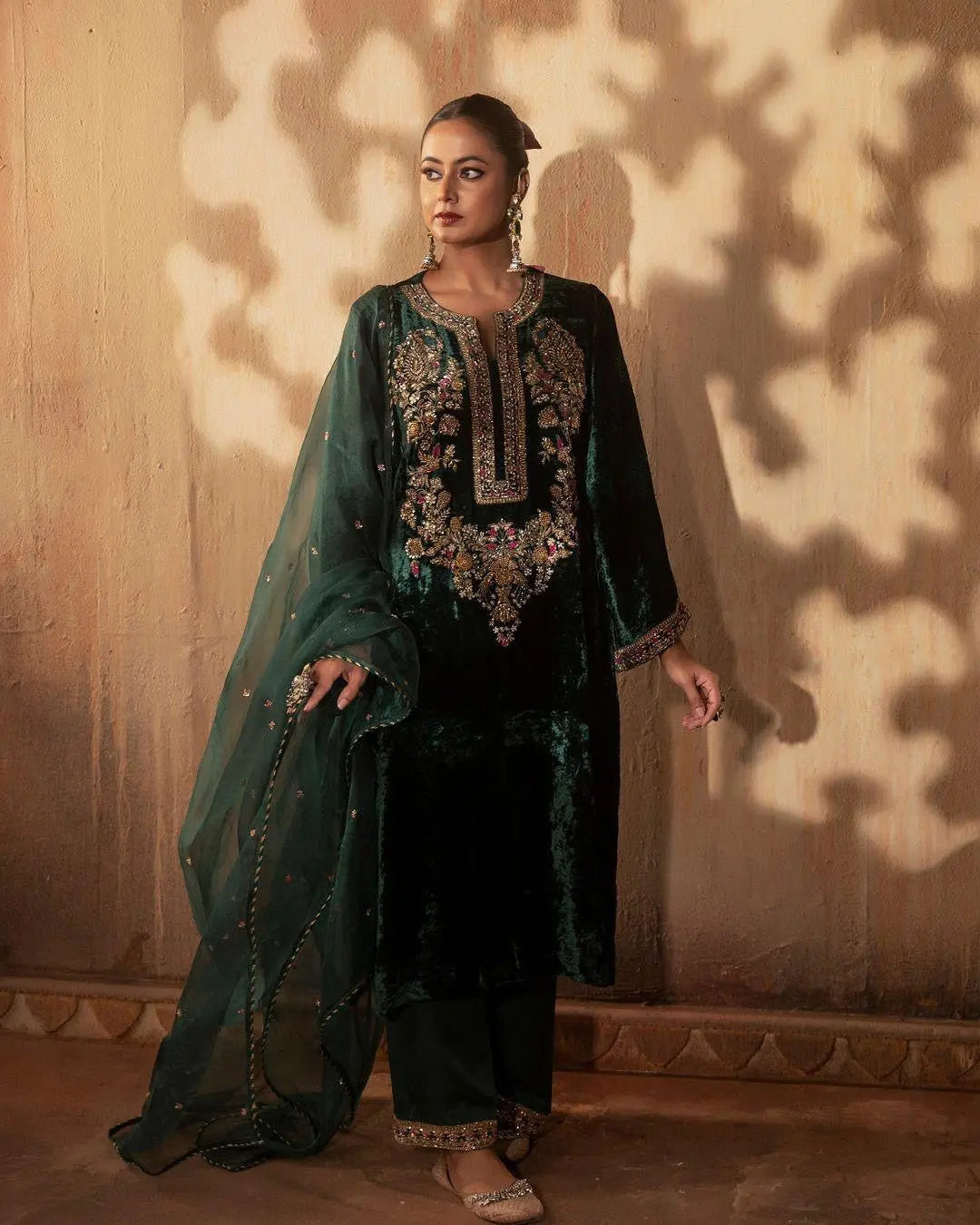Neck Embroidery Work Winter Wear Velvet Kurti Pant Dupatta Set - Premium from Ethenika.com - Just INR 2590! Shop now at Ethenika.com