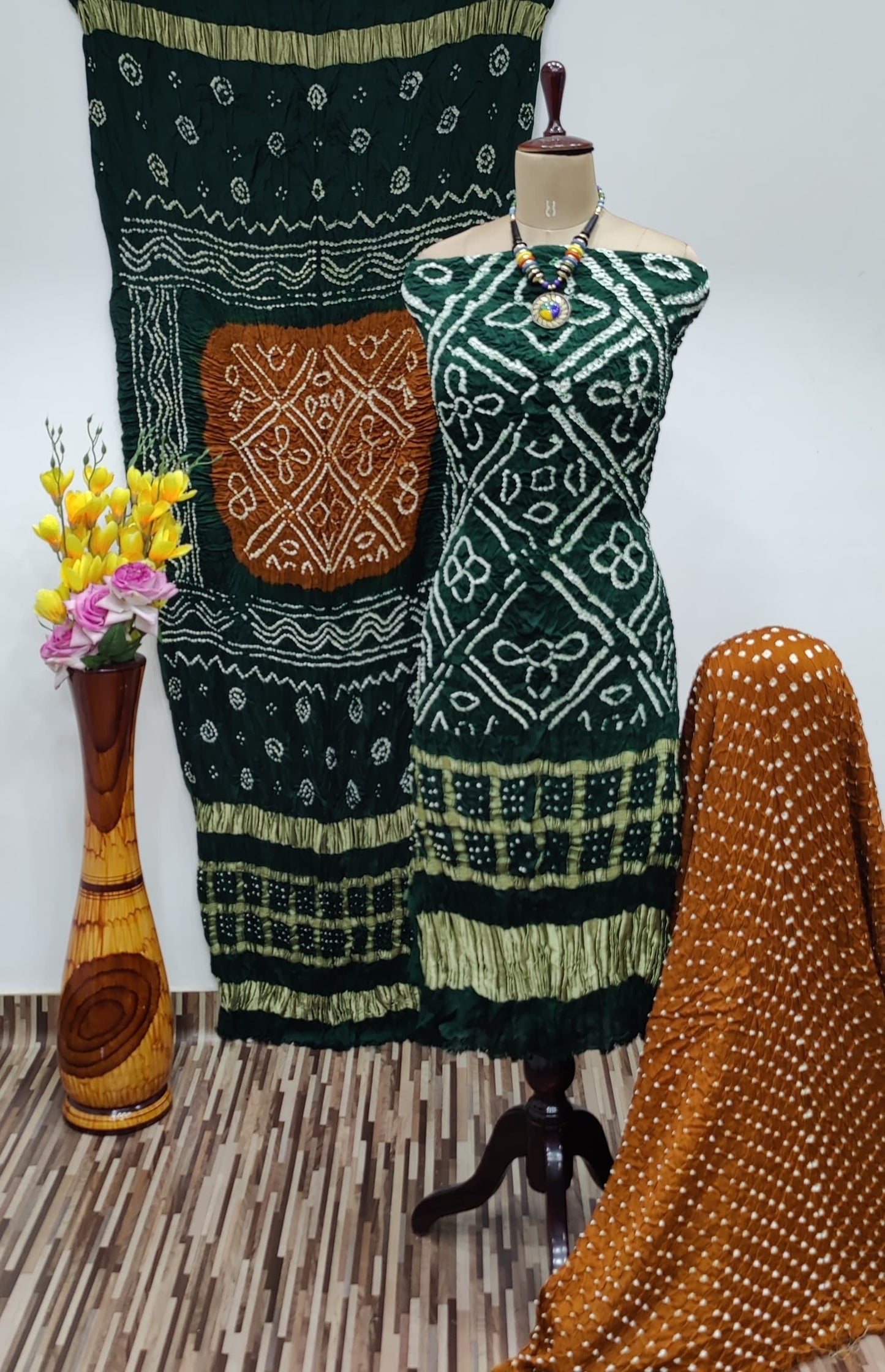 Modal Ghazi Silk Daman Work Barik Bandhej Bandhani Dress Material (Unstitched) - Premium from Ethenika.com - Just INR 6990! Shop now at Ethenika.com