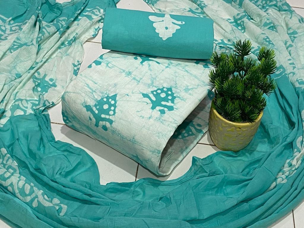 Soft Cotton Hand Blocked Summer Special Batik Dress Material (Unstitched) - Premium from Ethenika.com - Just INR 1790! Shop now at Ethenika.com