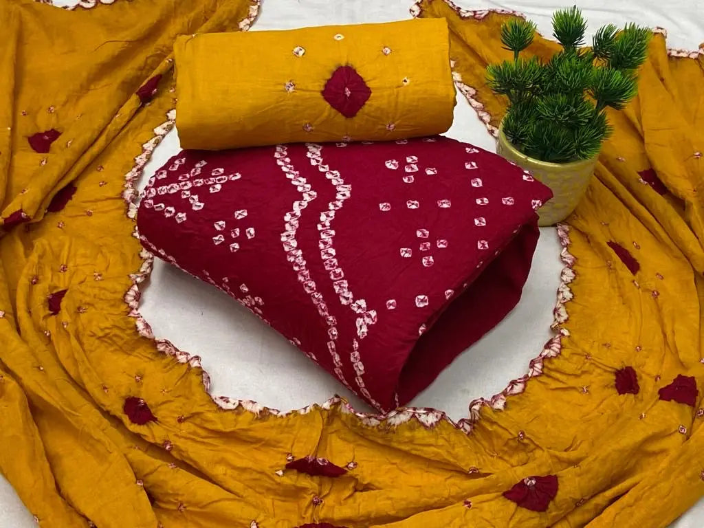 Cotton Satin Contrast Hand Crafted Kutchi Bandhani Dress Material (Unstitched) - Premium from Ethenika.com - Just INR 1490! Shop now at Ethenika.com