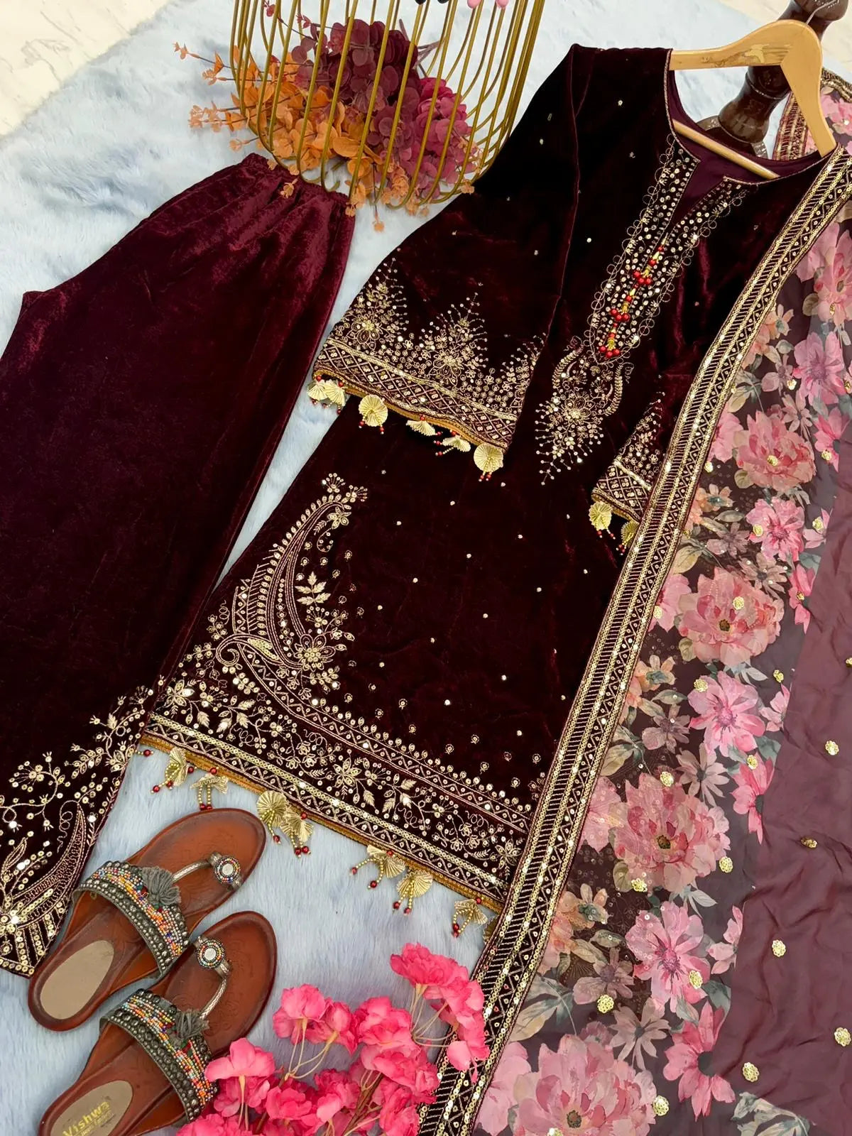 Viscose Sequence work Party Wear Velvet Suit - Premium  from Ethenika.com  - Just INR 3290! Shop now at Ethenika.com