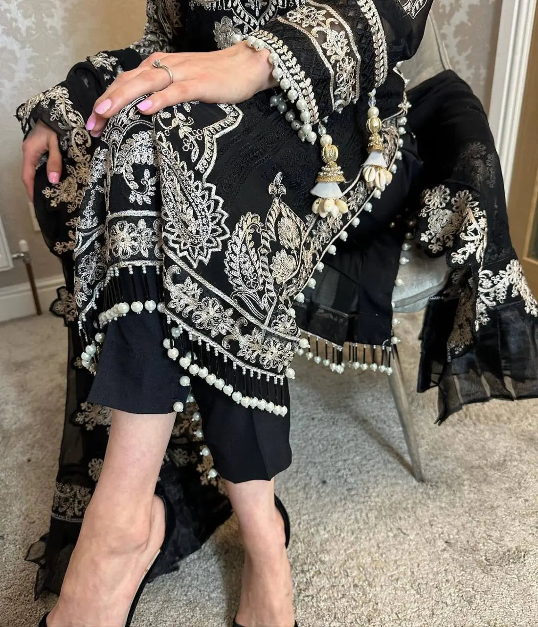 Georgette Zari Embroidery work Long Kurti Palazzo Dupatta Set - Premium from Ethenika.com - Just INR 2890! Shop now at Ethenika.com
