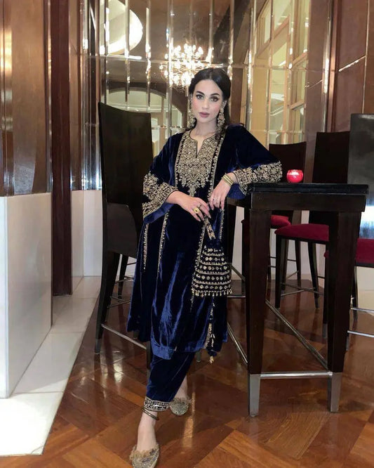 Thread Embroidery work Ready to Wear Velvet Suit - Premium  from Ethenika.com  - Just INR 3590! Shop now at Ethenika.com