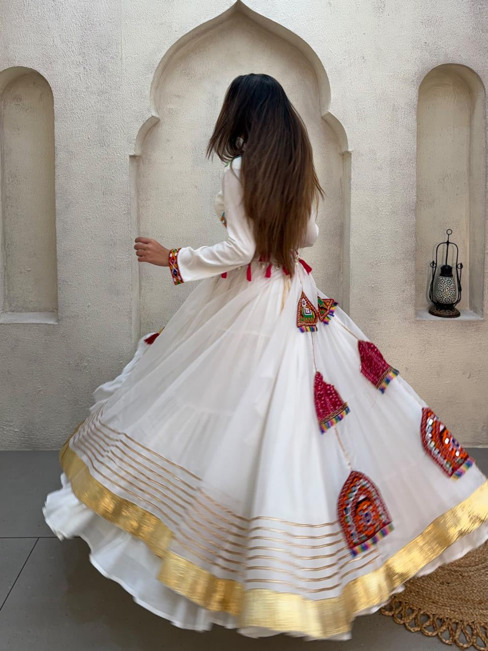 White concept mirror work Chaniya Choli - Ethenika
