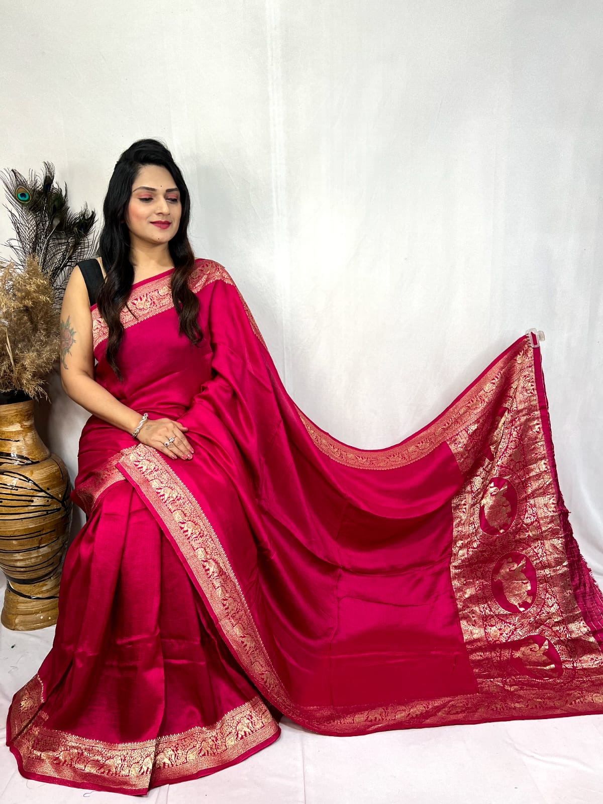 Dola Silk Golden Zari Border Saree - Premium from Ethenika.com - Just INR 5990! Shop now at Ethenika.com