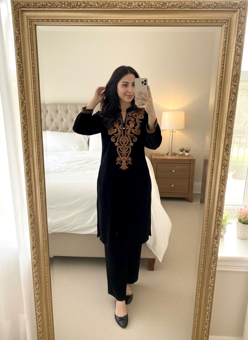 Thread Embroidery Work Velvet Cord Set