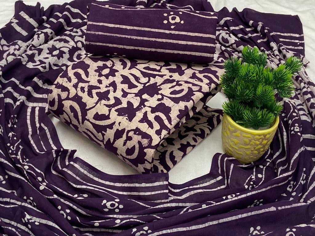 Soft Cotton Hand Blocked Wax Batik Dress Material (Unstitched) - Premium from Ethenika.com - Just INR 1290! Shop now at Ethenika.com