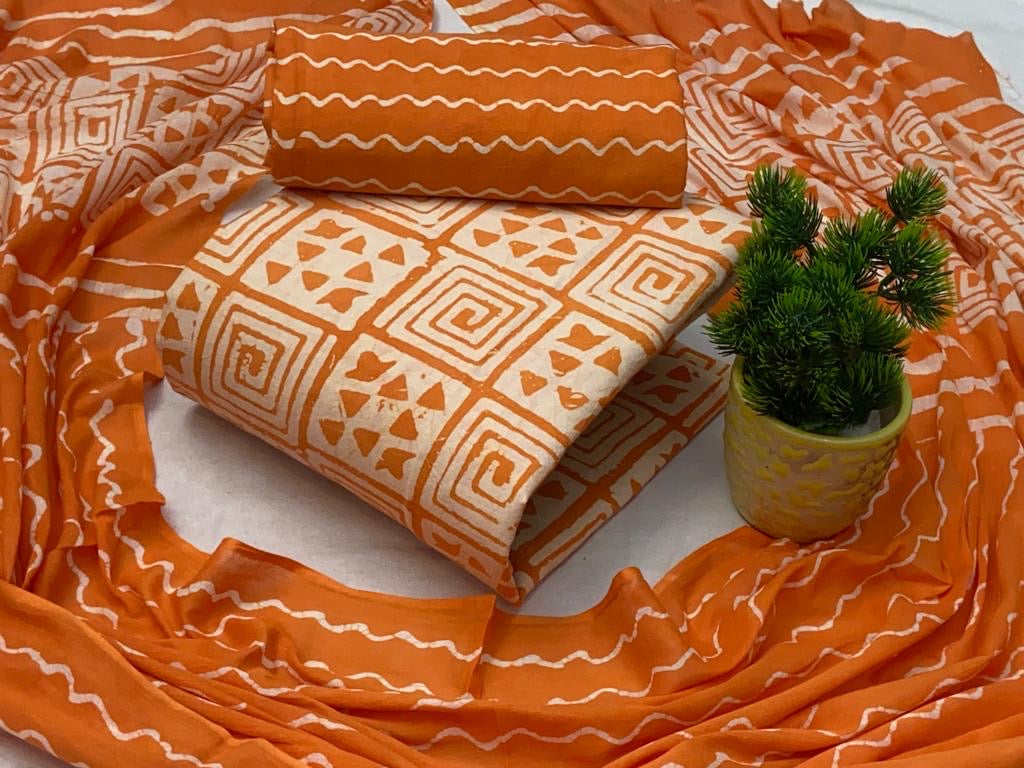 Soft Cotton Hand Blocked Wax Batik Dress Material (Unstitched) - Premium from Ethenika.com - Just INR 1490! Shop now at Ethenika.com