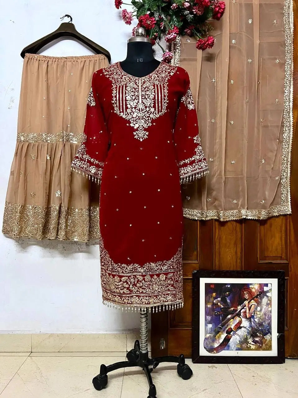 Georgette Sequence work Party Wear Kurti Sharara Dupatta Set - Premium from Ethenika.com - Just INR 2990! Shop now at Ethenika.com