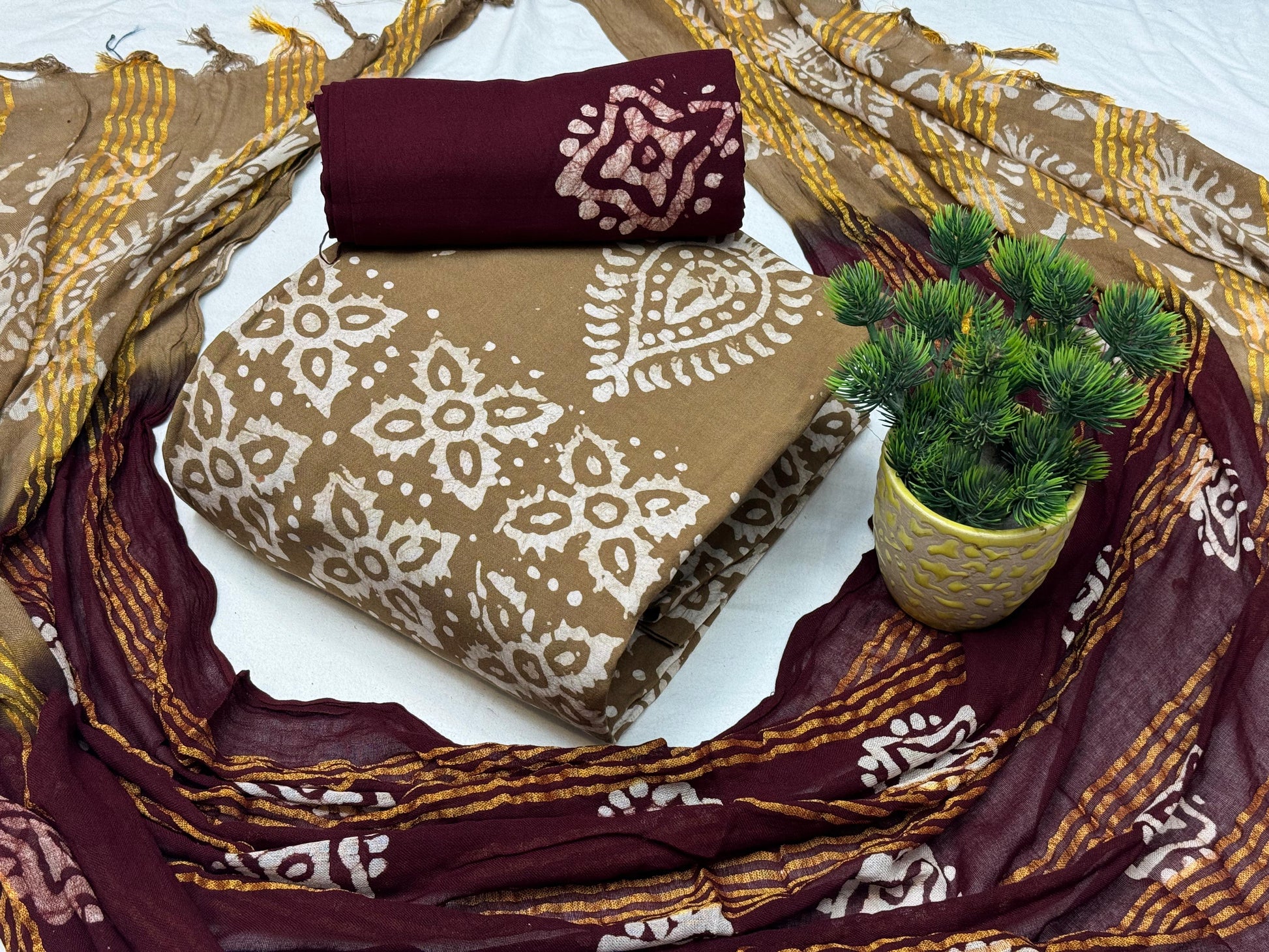 Cotton Hand Blocked Batik Dress Material - Premium  from Ethenika.com - Just INR 1390! Shop now at Ethenika.com