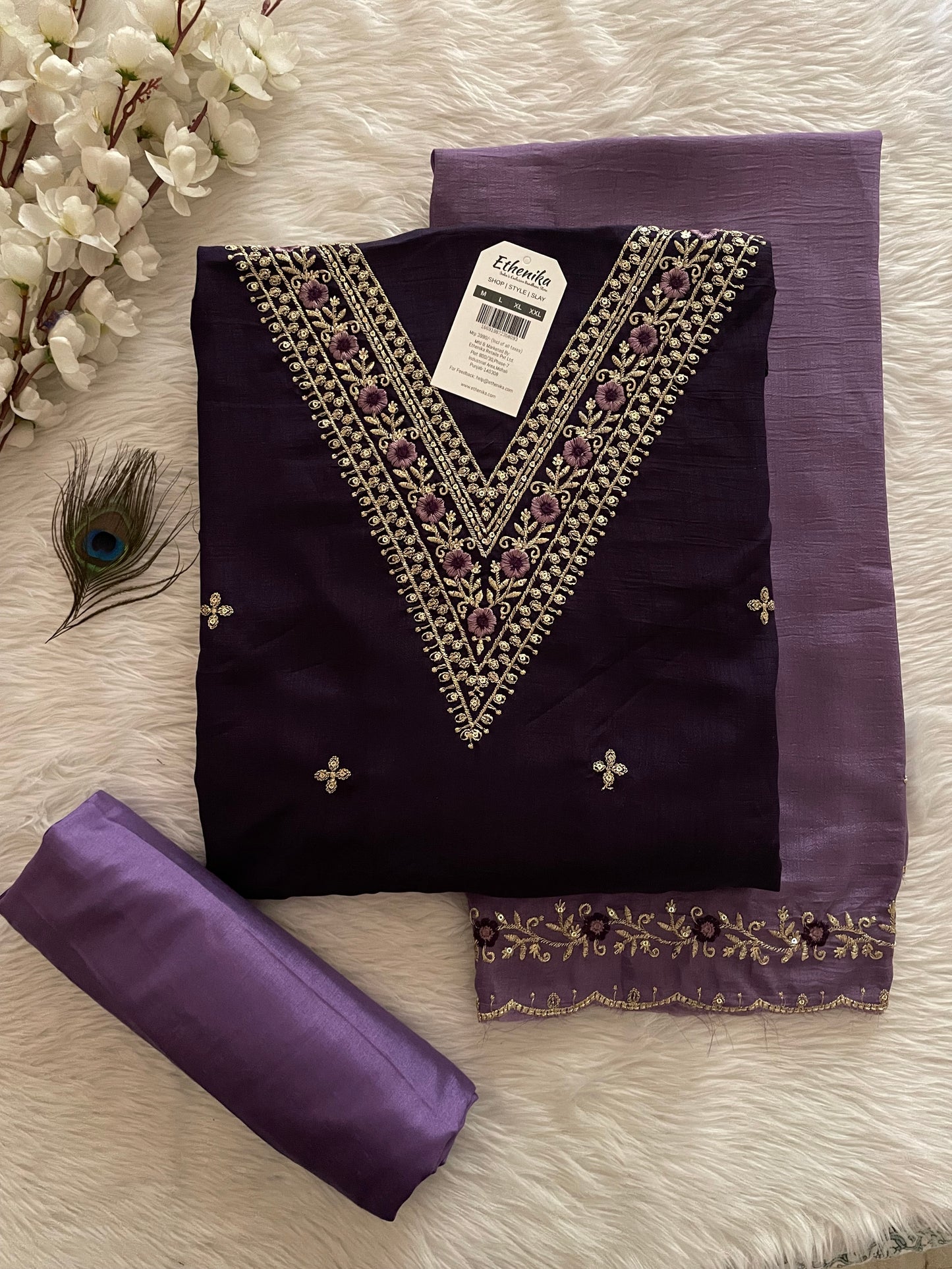 Neck V Embroidery work Summer Special Dress Material (Unstitched) - Premium from Ethenika.com - Just INR 1590! Shop now at Ethenika.com