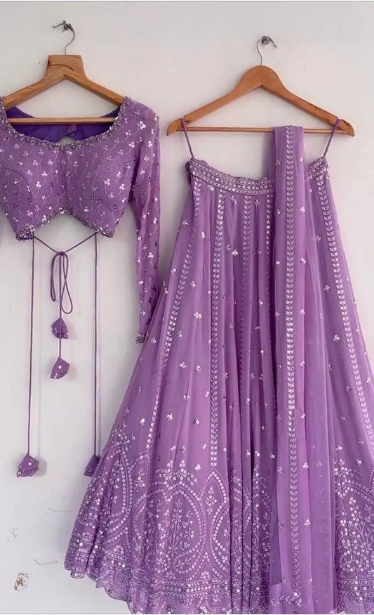 Faux Georgette Sequence Embroidery work Lavender Lehenga Choli Set - Premium  from Ethenika.com - Just INR 3490! Shop now at Ethenika.com
