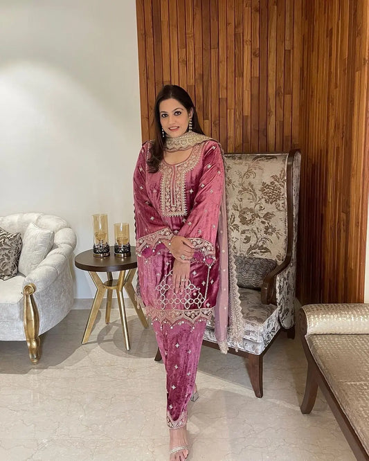 Sequence Moti work Party wear Velvet Suit (Stitched) - Premium  from Ethenika.com  - Just INR 3990! Shop now at Ethenika.com