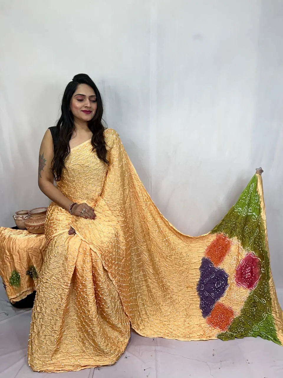Pure Modal Silk Barik Bandhej Lagdi Pallu Bandhani Saree - Premium from Ethenika.com - Just INR 5990! Shop now at Ethenika.com