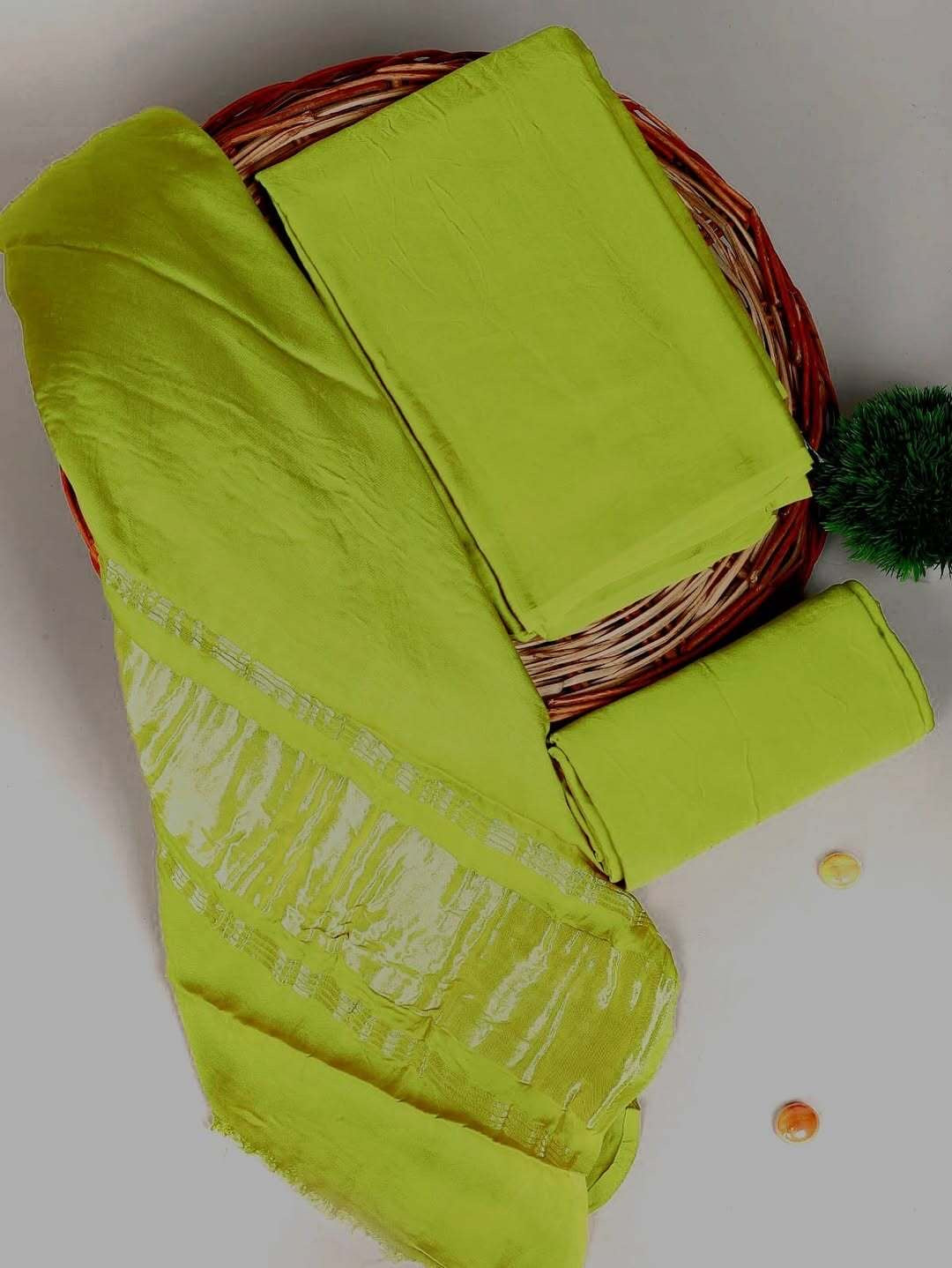 Chanderi Silk Plain Concept Dress Material with Zari Weaving Dupatta (Unstitched)