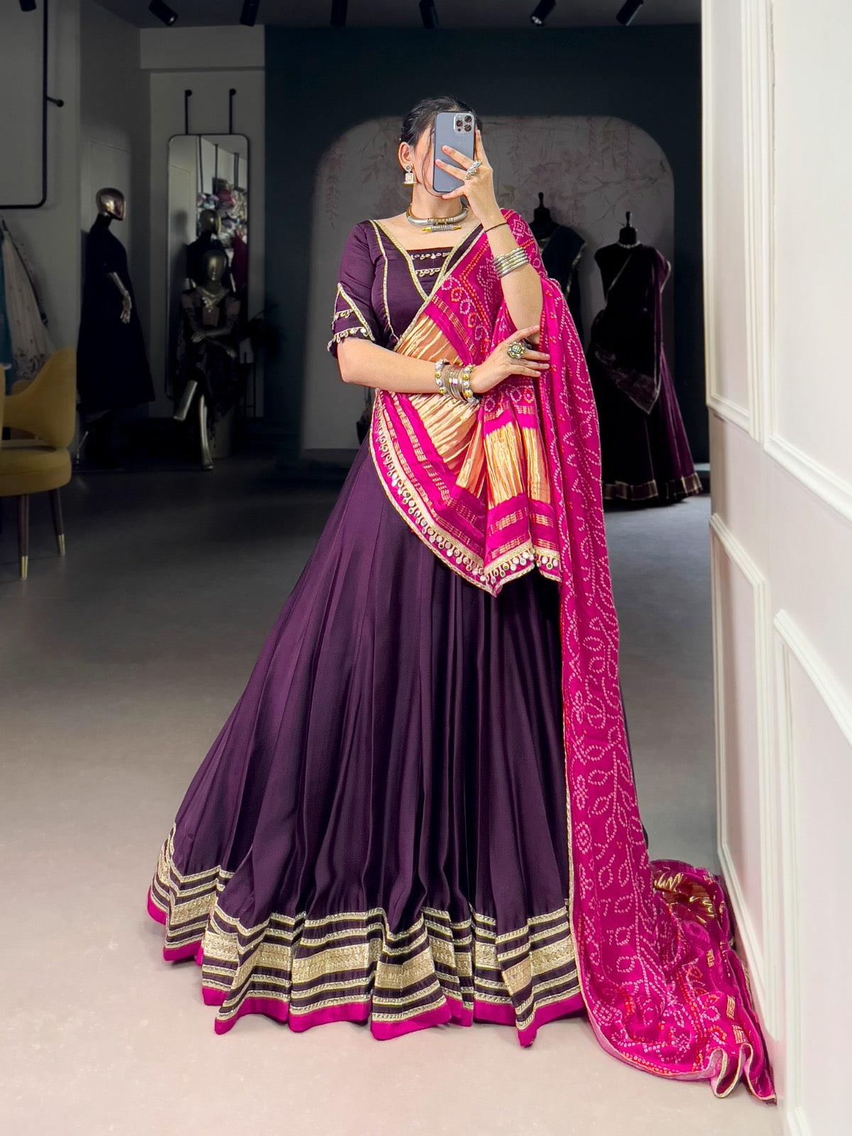 Pastel Silk Georgette Mirror Work Navratri Special Designer Chaniya Choli (Ready to Wear)