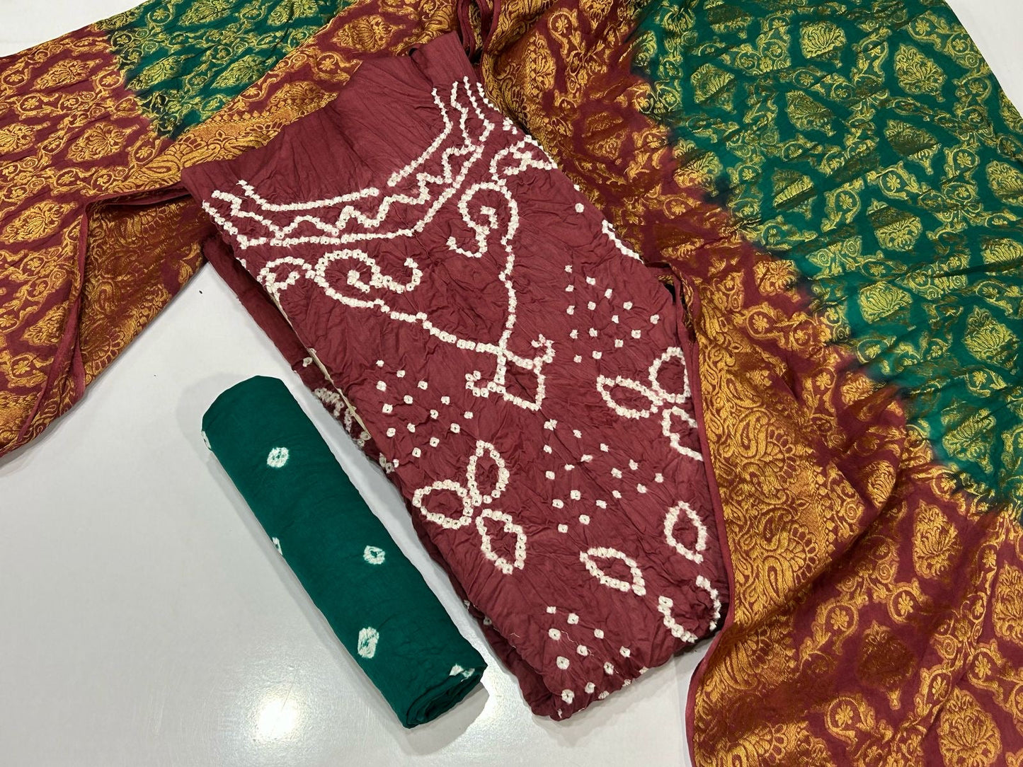 Cotton Satin Barik Bandhej work Authentic Jamnagar Bandhani Dress Material (Unstitched) - Premium from Ethenika.com - Just INR 2190! Shop now at Ethenika.com