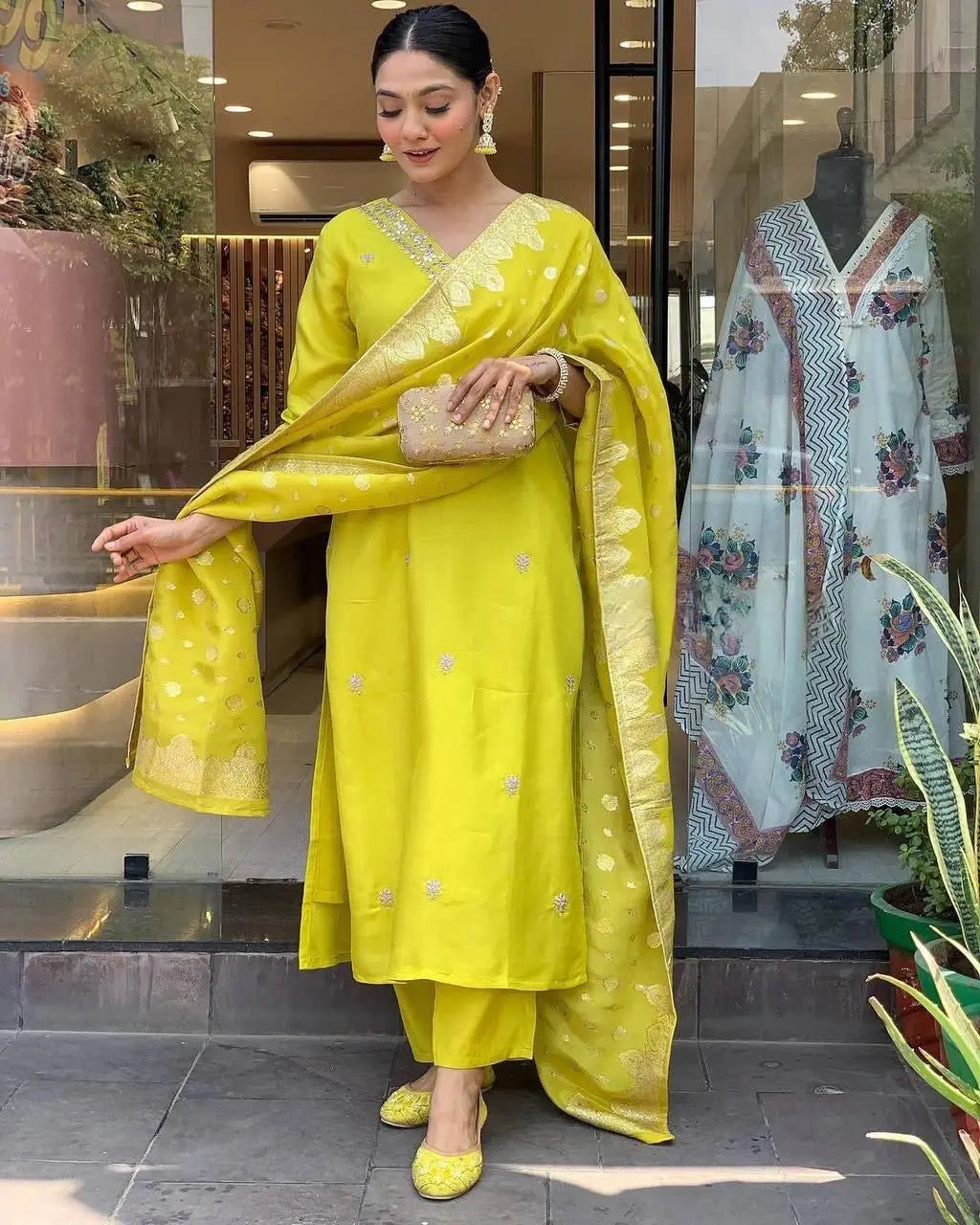 Zari Weaving Roman Silk Kurti Pant Dupatta Set (Stitched) - Premium from Ethenika.com - Just INR 2490! Shop now at Ethenika.com
