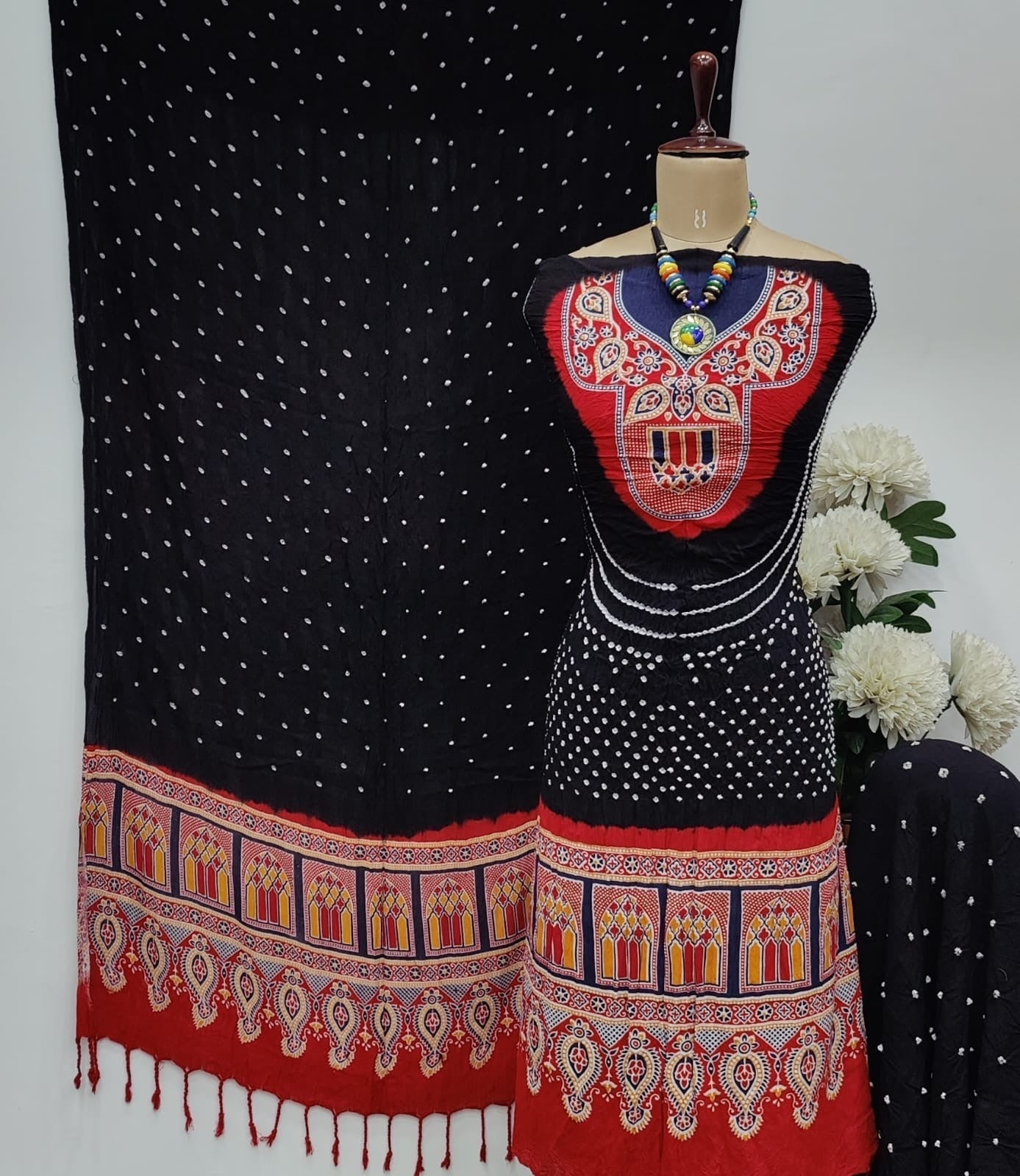 Cotton Ajrakh work Bandhani Dress Material - Premium from Ethenika.com - Just INR 2190! Shop now at Ethenika.com